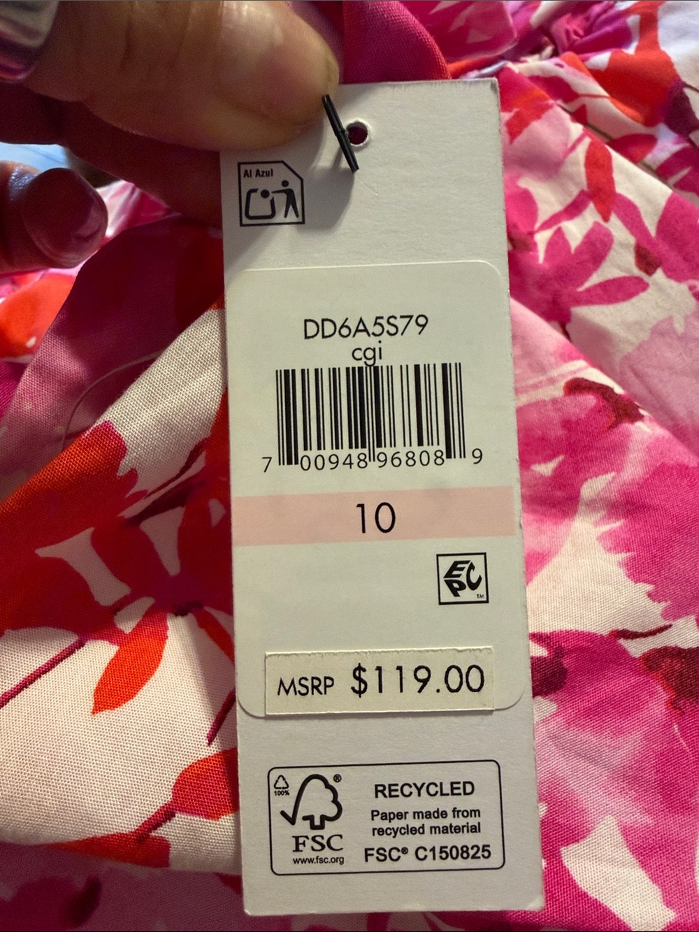 Women's DKNY Floral Midi Dress Size 10 Pink White - Picture 9 of 9